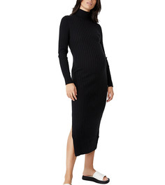 Черное платье миди в рубчик с высоким воротом Cotton:On Maternity-Черный цвет