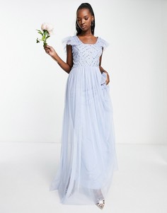 Струящееся платье макси голубого цвета Frock and Frill Bridesmaid-Голубой