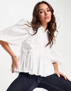 Белая свободная рубашка с баской и плиссировкой ASOS EDITION-Белый