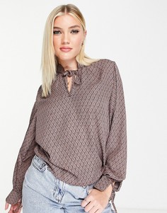 Блузка рыжего цвета с завязкой на горловине и принтом JDY-Разноцветный