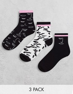 Набор из 3 пар носков черного и белого цветов с лицами Threadbare-Черный
