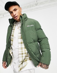 Дутая куртка цвета хаки с логотипом Champion-Зеленый цвет