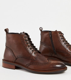 Коричневые кожаные ботинки-броги для широкой стопы Dune Carnaby-Коричневый цвет
