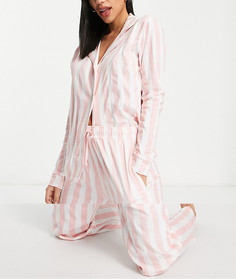 Пижамный комплект с топом с длинными рукавами в полоску розового и белого цвета Brave Soul Sophia-Розовый цвет