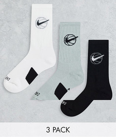 Набор из 3 пар серых, белых и черных носков до середины голени Nike Basketball Everyday-Разноцветный