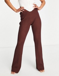 Коричневые трикотажные брюки клеш от комплекта ASOS DESIGN-Коричневый цвет