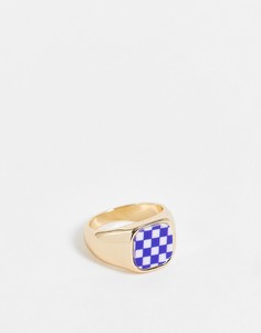 Массивное золотистое кольцо с дизайном в шахматную клетку Monki-Золотистый