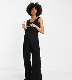 Черная пляжная накидка из жатой ткани с завязкой сбоку ASOS DESIGN Maternity-Черный цвет