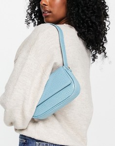 Голубая сумка на плечо с отделкой под кожу крокодила и клапаном ASOS DESIGN-Голубой