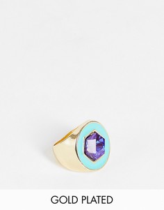 Эксклюзивное крупное броское кольцо с позолотой, кристаллом и эмалью Big Metal London Exclusive-Золотистый