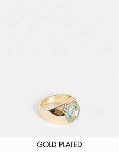 Эксклюзивное позолоченное кольцо-печатка со светло-зеленым кристаллом ручной огранки Big Metal London Exclusive-Золотистый