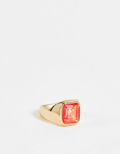 Эксклюзивное позолоченное кольцо-печатка с розовым кристаллом ручной огранки Big Metal London Exclusive-Золотистый