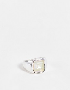 Эксклюзивное серебристое кольцо-печатка с лунным камнем ручной огранки Big Metal London Exclusive-Серебристый