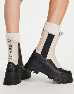 Высокие ботильоны кремового и черного цветов на массивной подошве Buffalo Aspha Wave-Разноцветный