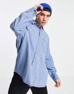 Джинсовая рубашка в стиле oversized с эластичным шнурком Topman-Голубой