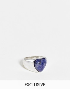 Серебристое кольцо унисекс в стиле гранж с камнем в виде сердца Reclaimed Vintage Inspired-Серебристый