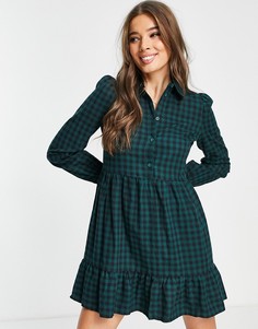 Свободное платье на пуговицах в клетку зеленого цвета с воротником New Look-Зеленый цвет