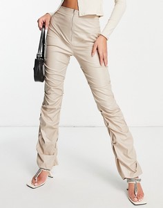 Бежевые присборенные брюки из искусственной кожи с молнией спереди Missy Empire-Светло-бежевый цвет Missyempire