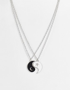 Серебристое ожерелье для лучших друзей в виде символа "Инь и Ян" DesignB London-Серебристый