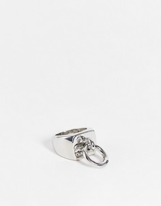 Массивное серебристое кольцо-печатка с круглой подвеской DesignB London-Серебристый