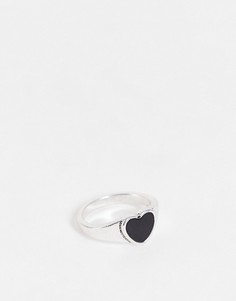 Серебристое кольцо-печатка с ониксом в виде сердечка DesignB london-Серебристый