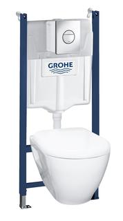 Система инсталляции, GROHE Solido, набор 4 в 1 с подвесным унитазом и панелью смыва Nova Cosmopolitan, хром, (38950000)