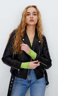 Stradivarius Куртка В Байкерском Стиле Средней Длины Из Искусственной Кожи Черный M