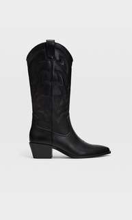 Stradivarius Сапоги На Каблуке В Ковбойском Стиле Черный 36