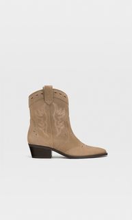 Stradivarius Кожаные Ботильоны В Ковбойском Стиле Серо-Коричневый 40