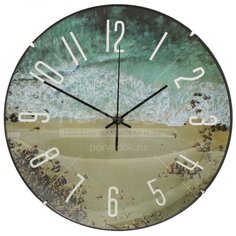 Часы настенные, кварцевые, 30 см, круглые, пластик, стекло, Море, Y4-5129