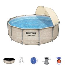 Бассейн каркасный Bestway, 396х107 см, Power Steel, 5614V, фильтр-насос, лестница, тент, 11133 л, диспенсер