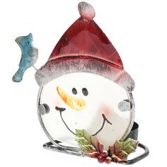 Подсвечник декоративный металл, стекло, 1 свеча, 14х10 см, Снеговик и Дед Мороз СНОУ БУМ 2, 396-479 Сноубум