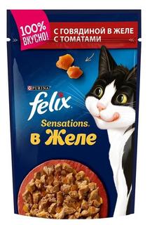 Влажный корм для кошек Felix Sensations в желе, говядина/томат, 85гр