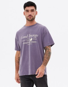 Фиолетовая выбеленная футболка с принтом с надписью "Good Energy" New Look-Фиолетовый цвет
