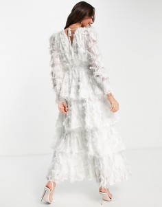 Свадебное фактурное платье макси белого цвета с завязками на спине Y.A.S Bridal-Белый