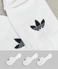 Набор из 3 пар белых невидимых носков с логотипом-трилистником adidas Originals Adicolor-Белый