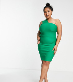 Облегающее платье мини зеленого цвета на одно плечо с Vesper Plus-Зеленый цвет