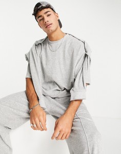 Велюровая oversized-футболка серого цвета Topman-Серый