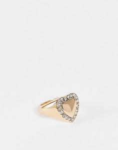 Золотистое кольцо на мизинец в форме сердечка с отделкой кристаллами ASOS DESIGN Valentines-Золотистый