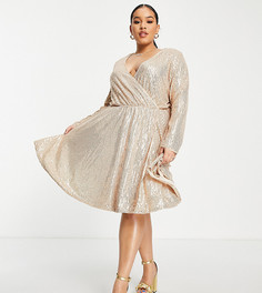 Эксклюзивное платье мини с запахом и пайетками цвета розового золота Collective the Label Curve-Золотистый