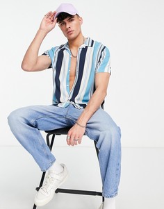 Рубашка с короткими рукавами из вискозы в полоску темно-синего и сиреневого цветов Topman-Разноцветный