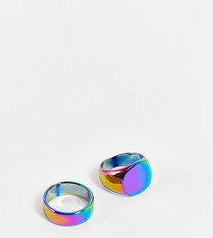 Набор из 2 переливающихся колец – кольца-печатки и тонкого кольца Faded Future-Разноцветный