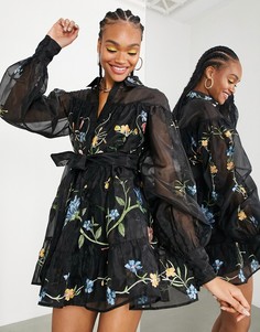Платье-рубашка мини из органзы с цветочной вышивкой ASOS EDITION-Черный цвет