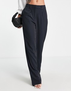 Темно-синие строгие брюки в тонкую полоску с широкими штанинами NA-KD-Темно-синий