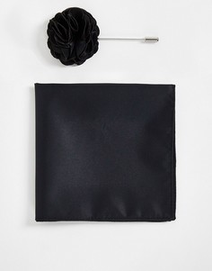 Булавка на лацкан пиджака с цветком и платок для нагрудного кармана черного цвета Gianni Feraud-Черный