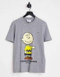 Серая футболка с надписью "Charlie Brown" Lacoste x Peanuts-Серый