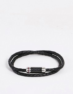Двойной черный плетеный браслет из кожи Tommy Hilfiger