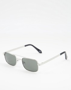 Солнцезащитные очки-авиаторы в стиле 90-х в серебристой оправе с дымчатыми линзами ASOS DESIGN-Черный цвет