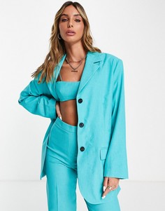 Бордовый однобортный блейзер в стиле oversized Topshop-Голубой