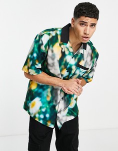 Рубашка в стиле oversized с контрастным воротником и цветочным принтом Topman-Разноцветный